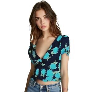 Zara Black Floral Daisy Peplum Blouse Top Womens Small